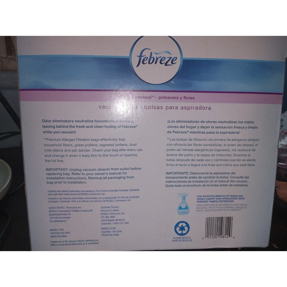 FEBREZE Spring & Renewal Vacuum Bags‎ - KENMORE C 5055 & 50558 CANISTER = 3 bags